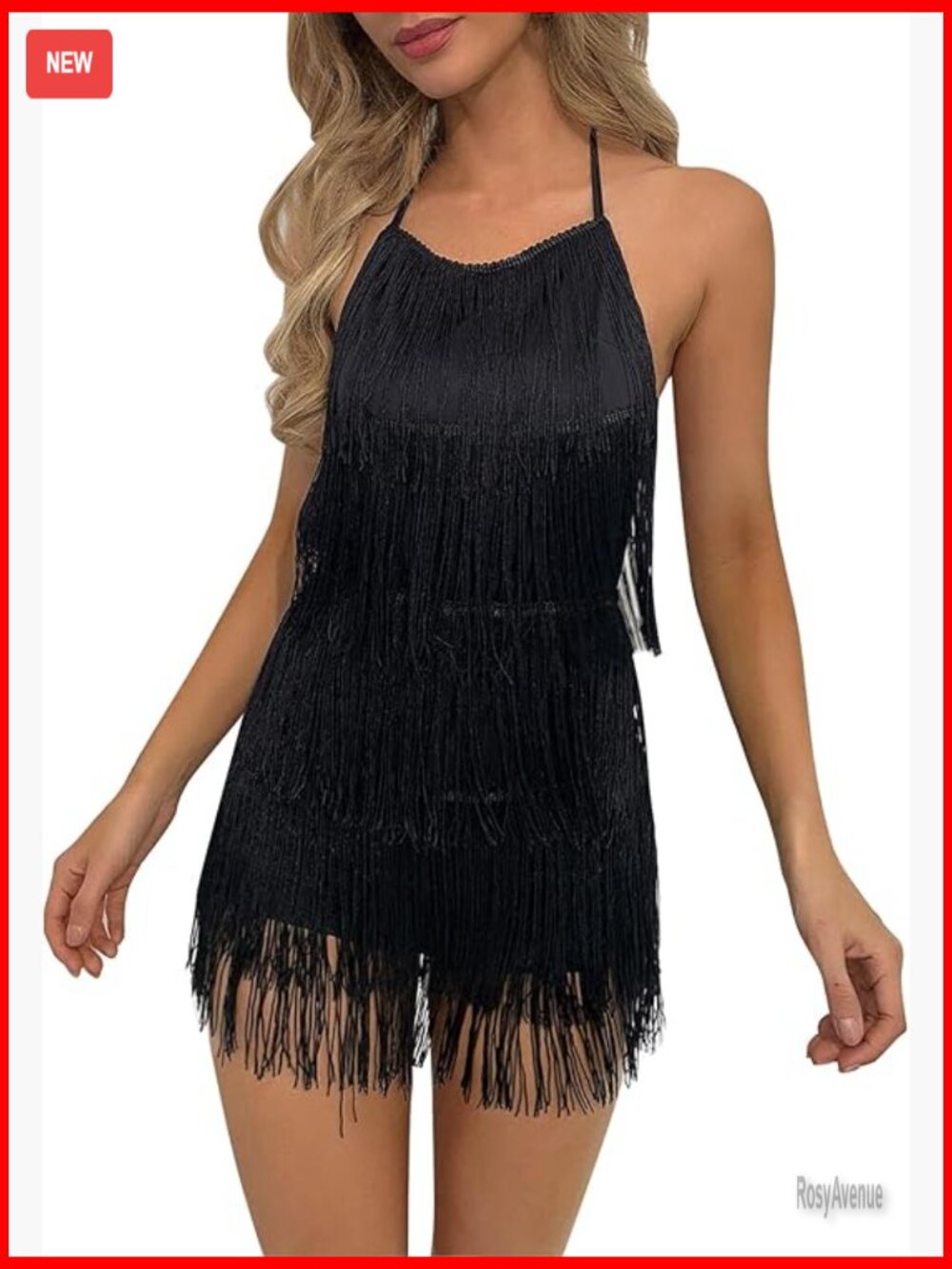 Halter Tassel Fringe Romper Backless Dressy Jumpsuit Sleeveless Tie Back